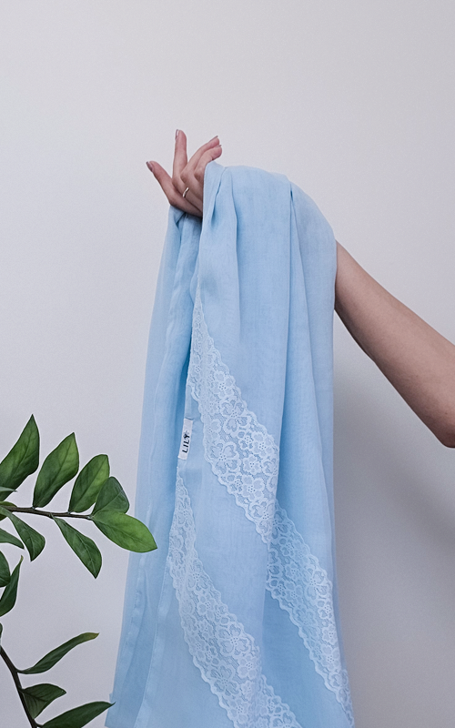 طرحة بوالياباني مع دانتيل~ Japanese Voile Lace Scarf 40 
