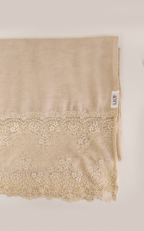 طرحة بوالياباني مع دانتيل~ Japanese Voile Lace Scarf 42 