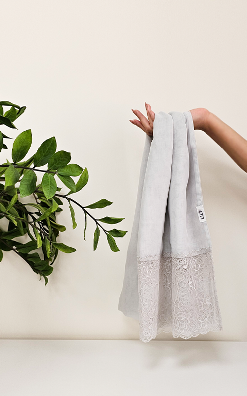 طرحة بوالياباني مع دانتيل~ Japanese Voile Lace Scarf 44 