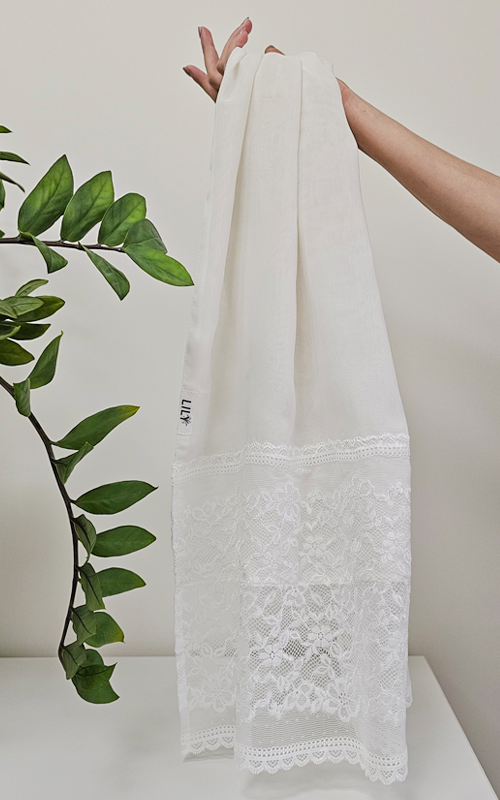 طرحة بوالياباني مع دانتيل~ Japanese Voile Lace Scarf 37 