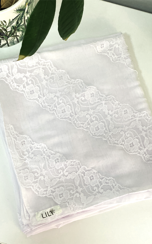 طرحة بوالياباني مع دانتيل~ Japanese Voile Lace Scarf 25 
